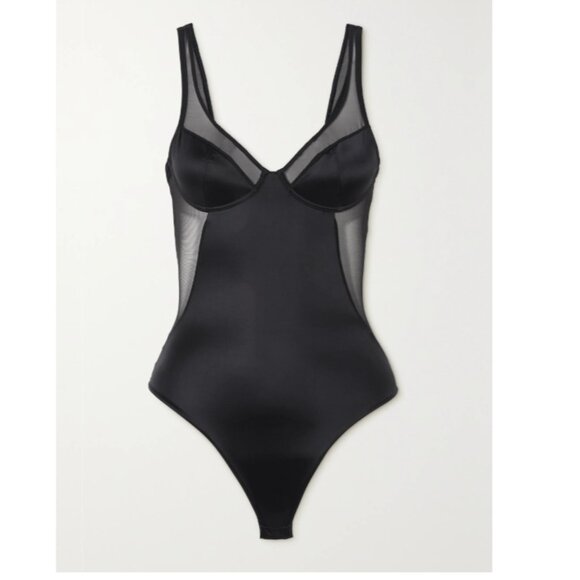 new Spanx Shaping mesh-trimmed stretch-satin thong bodysuit 252 - Picture 8 of 12